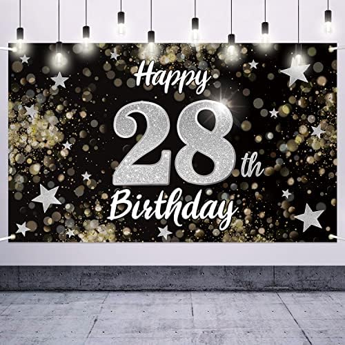 Nelbiirth С 28-ия рожден Ден на черно-сребърна звезда, Голям банер - Поздрави с 28-годишен Рожден ден, на фона на