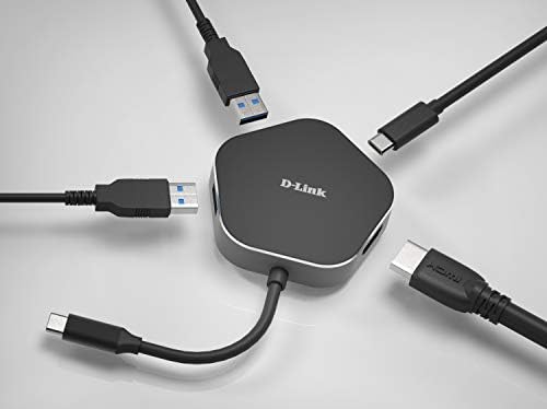 Хъб D-Link USB C 4-в-1 с поддръжка на HDMI и хранене, 2 високоскоростни USB порта, 1 HDMI порт 4K, 1 порт USB Type