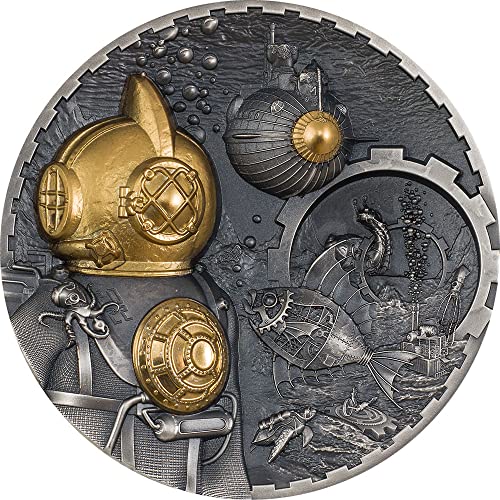 2022 ДЕ Steampunk PowerCoin Nautilus 3 Грама Сребърна монета от 20 $ Острови Кук 2022 Антични Гарнитури