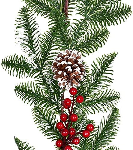 Еловая Венец Lvydec Коледна украса - 6-подножието Венец от борови Шишарки с Изкуствени Червени Плодове и Елхови