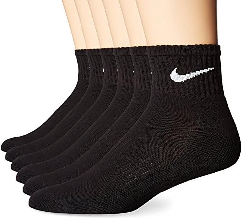 Мъжки чорапи Найки Performance Cushion Quarter Чорапи (6 двойки), черно-бели, Големи