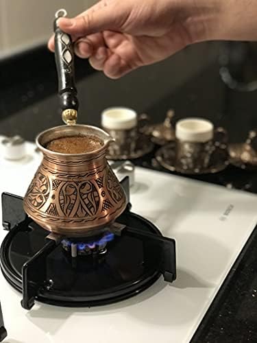 BCS 18 Унции X-Голяма Бронзова кана за кафе и на турски, гръцки и арабски език с дървена дръжка (за 6 порции) Кафемашина