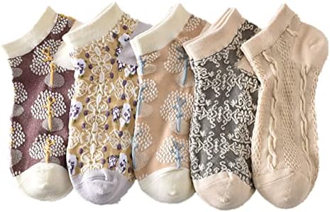 Жите 5 чифта цветни чорапи Дамски скандинавските ивици канава цвете памучни чорапи, момичета, ретро сладък цветен