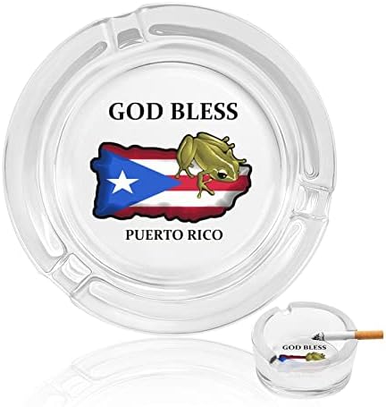 PR Стъклен Пепелник с Лягушачьим Флага на Пуерто Рико за Цигари, Кръгли Пепелници за Домашния офис и Ресторанти