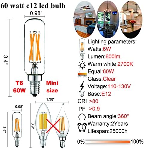 LiteHistory Led Лампа E12 с регулируема яркост 6 Вата, което се равнява на 60 W, Led Лампа Топло Бял Цвят 2700K