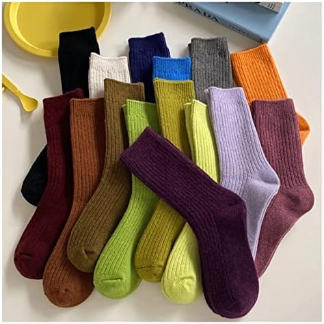 Дамски вълнени чорапи, Зимни Изолирана кашмир чорапи в ретро стил Харадзюку, Ежедневни Зимни чорапи, 5 двойки (Цвят: