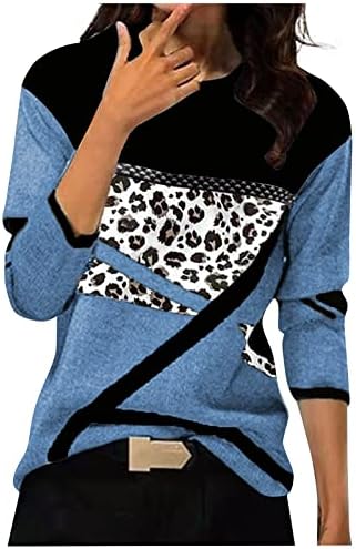 NOKMOPO/ Дамска Тениска с дълъг ръкав, Блузи, Елегантни Ежедневни Ризи с кръгло деколте и Дълъг Ръкав, Леопардовый