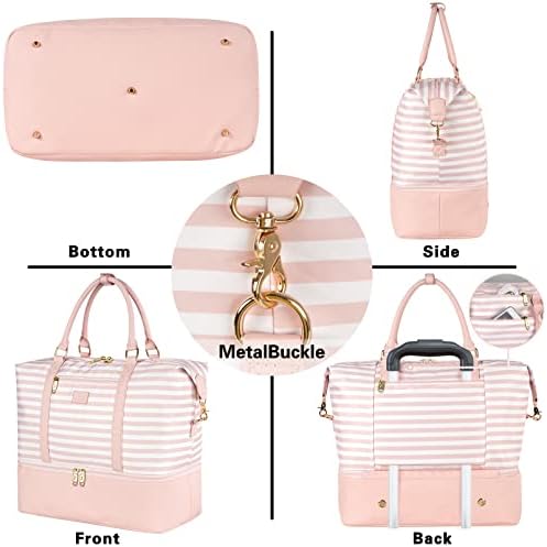 Розова Дамска чанта Weekender с отделение за обувки, на Голяма Пътна чанта за носене през нощта с ръкав за багаж,