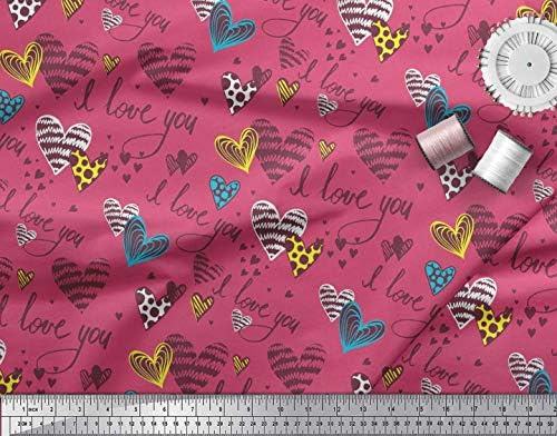 Плат от futon джърси Soimoi розов цвят, с надпис на Сърцето си и аз те обичам ширина 58 см