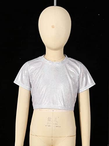 Aiihoo/ Бебешки Блузи с Блестящ Метален Модел за Момичета, Тениска с Къси Ръкави за Момчета, Костюм за Модерни Танци, Сребро От 4 До 5 Години