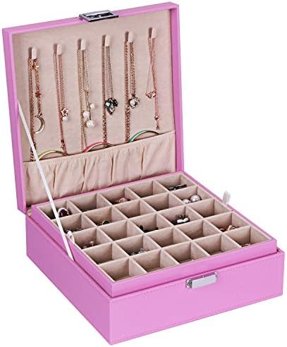 BEWISHOME кутия за бижута за жени, момичета бижута организатор box 2 слоя бижута дисплей кутии за съхранение за