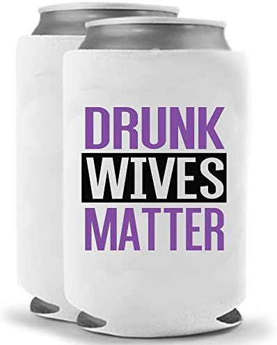 Drunk Wives Matter - Лилаво | Комплект от две (2) Забавни кутии-охладители Coolie Huggie | Титуляр за бирени напитки