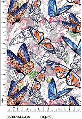Пеперуди от витражного стъкло с страхотен дизайн, която е отпечатана върху памучна ватирана тъкан by The Yard (син, черен, оранжев)