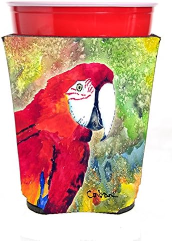 Carolin's Treasures 8603RSC Parrot Корона папагал Червен Държач За чаши, Чанта за охлаждане на Чаши, Може да се