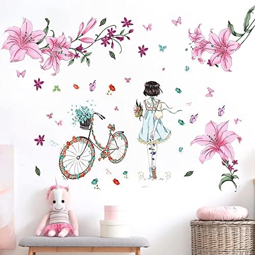 Красиви Стикери за стена за момичета, Стикер на стената във формата на Цвете, Розовият Стенни Рисувани цветенце,