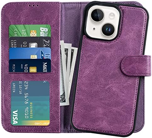 Чанта-портфейл DorisMax за iPhone 14 6,1 , Сменяем калъф за iPhone 14 с държач за карти, флип-надолу корица-Фолио