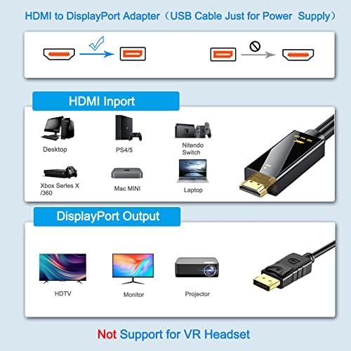 Адаптер Duomigo, HDMI, DisplayPort (DP) 6 метра, кабел-адаптер HDMI към DP 4K @ 60Hz за компютър, Xbox, NS (мъж