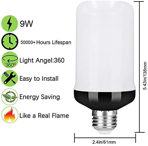 Лампа с пламък с мощност 9 W - 4 Режима с ефект на обърнатия разпоредби, Led лампа с мигаща основание E26 - Лампи
