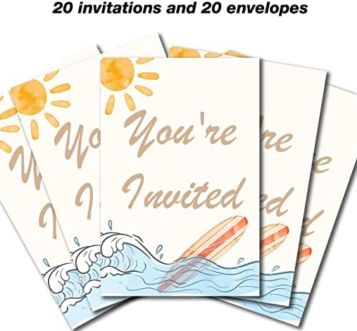 Комплект Покани на Първият рожден ден на Surf Boy от 20 броя с Конвертами the Big One Surf Картички-покани за участие