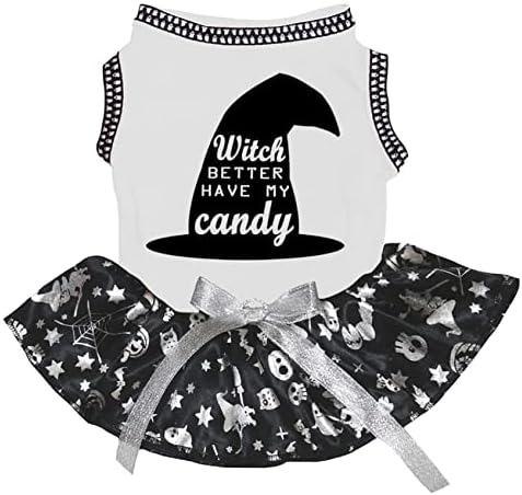 Petitebella Witch-Добре дяволите ми рокля за кучета Candy Puppy (Оранжево / с оранжеви led, X-Small)