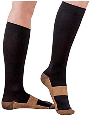 Компресия чорапи от мед за мъже и жени с височина до коляното 15-20 мм живачен стълб.календар. (Черен, Lagre/XLarge)