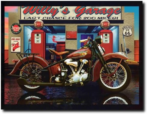 Harley Davidson Willy's Garage Ретро Мотоциклет Route 66 Стенен Декор Арт Плакат с Принтом (16x20)