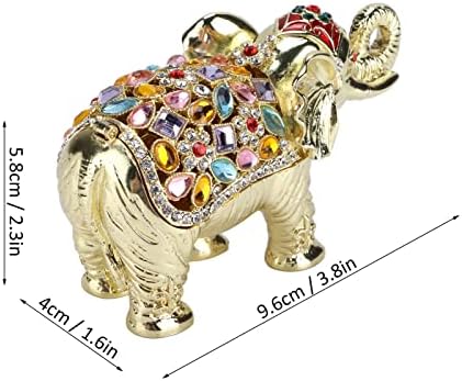 Куха Златна Кутия За Съхранение на Бижута във формата на Слон, 2 бр., Украсена с Кристали Ковчег за Бижута във формата