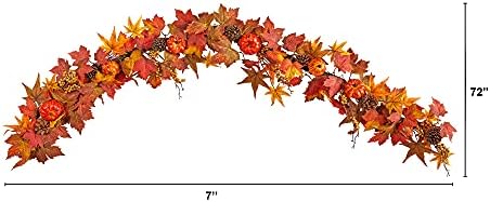 Почти натурални 6 фута. Есента на Изкуствена Есенен Венец от Кленов Листа, Тиква, Тиквени семки и Плодове