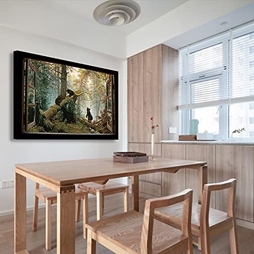 Фалшиви Картини на Прозорци, Монтиране на Изкуството на Черни Мечки в Гората Живопис Плакат на Дивата Природа Арт