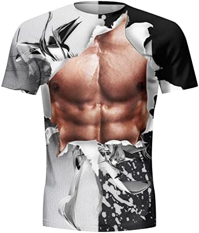 2023 Нова Мъжки Пролетно-Лятна Индивидуалност, Мускулест Тениска с 3D Дигитален Печат, с Кръгло деколте и Къси