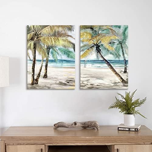 Плажни Палми Стенно Изкуство: Абстрактна Крайбрежната Картина с Изображение на Тропически Океан, Картина с Морски