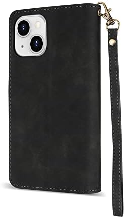 Чанта-портфейл ZZXX за iPhone 14 със слот за карти [RFID lock], калъф-книжка с цип от мека изкуствена кожа Премиум-клас