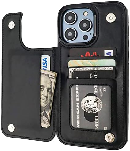 ONETOP е Съвместим с iPhone 14 Pro Max Калъф-портфейл с държач за карти, калъф-поставка от изкуствена кожа с отделения