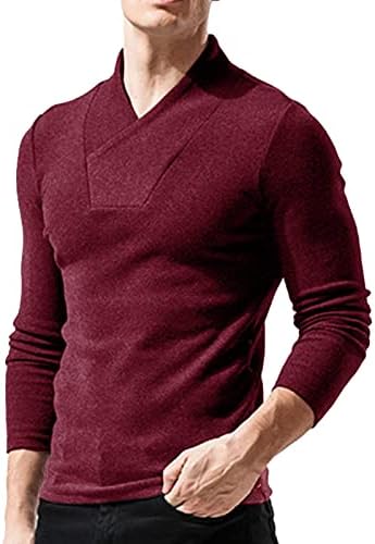 XZHDD Мъжки Пуловер с имитация на шията, 2021 Еластичен Памук Монтиране Монофонични Компрессионный Основен Отгоре