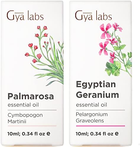 Масло Пальмарозы и Масло от египетски здравец - Комплект за възстановяване на кожата Gya Labs за Раздразнена кожа, премахване на фини линии и бръчки - Набор от етерични