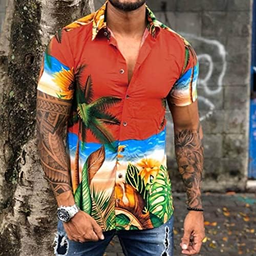 ZDFER Мъжки Ежедневни Ризи с Листа и Цветя, Хавайска Риза с Копчета и Къс Ръкав, Лятна Ежедневни Плажна Риза За Почивка, Върхове