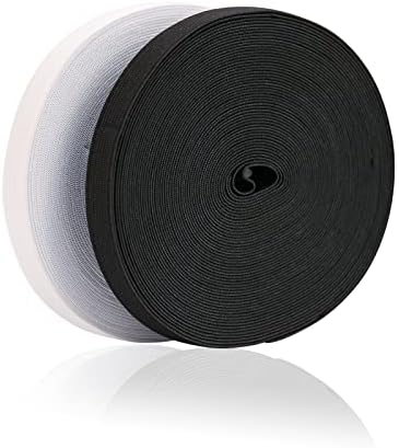2 Ролка Еластични ленти за шиене, 22 ярд ширина 0,6 инча, е черно-бяла Вязаная Еластична лента с висока еластичност